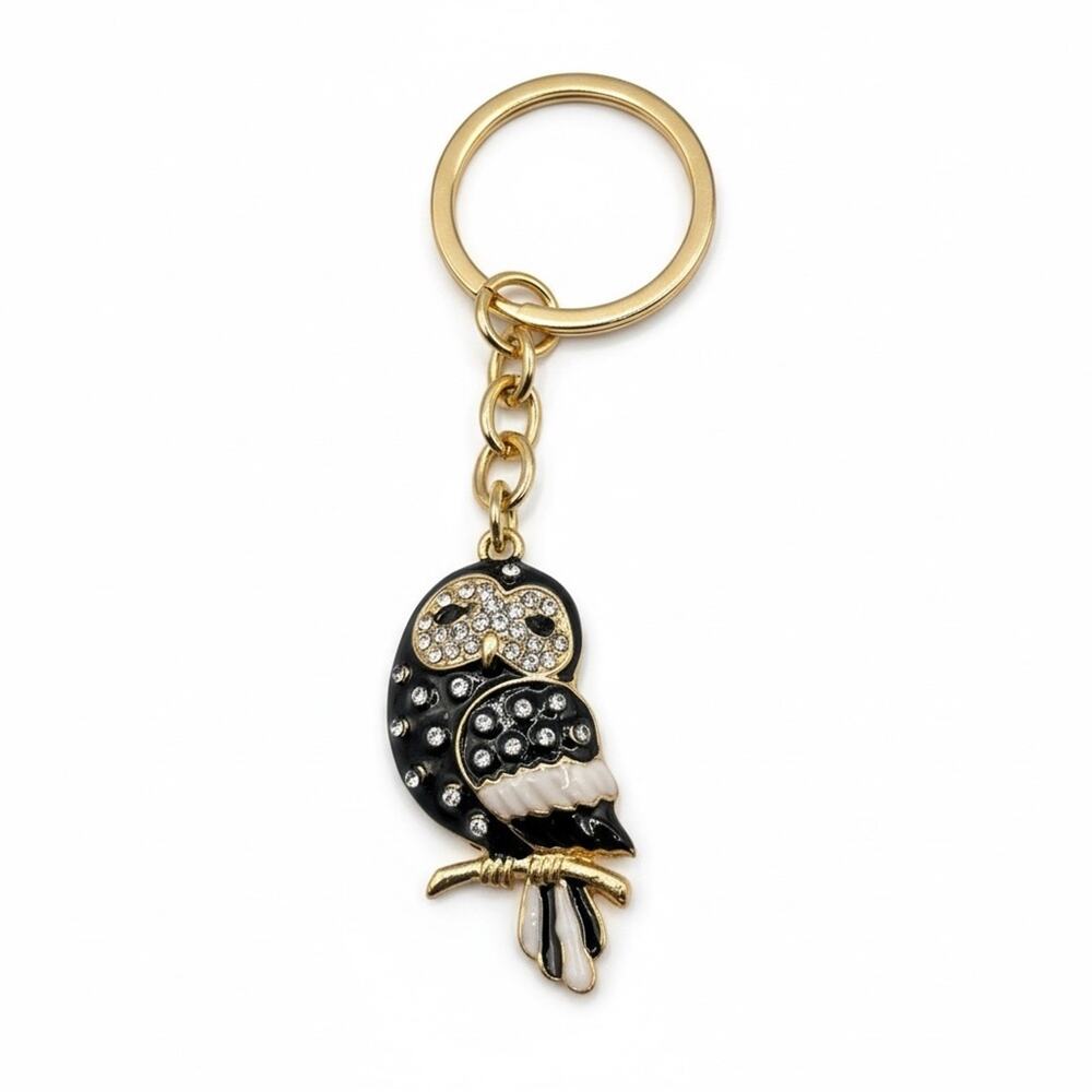 Black Rhinestone Owl Keychain
